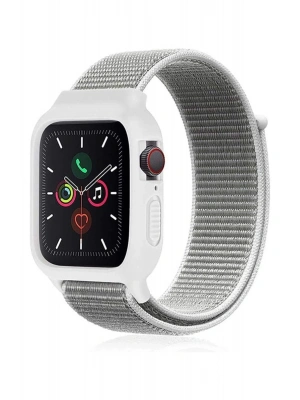 Newface Apple Watch 38mm Hasırlı Cırtcırtlı Kasalı Kordon - Beyaz