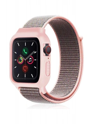 Newface Apple Watch 38mm Hasırlı Cırtcırtlı Kasalı Kordon - Pembe
