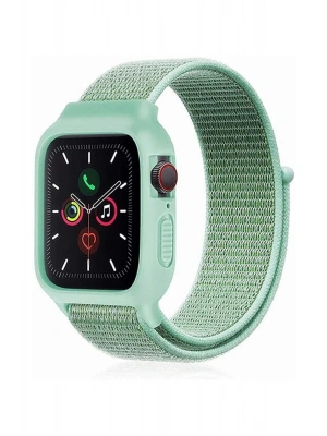 Newface Apple Watch 38mm Hasırlı Cırtcırtlı Kasalı Kordon - Turkuaz