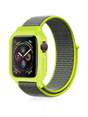 Newface Apple Watch 38mm Hasırlı Cırtcırtlı Kasalı Kordon - Yeşil