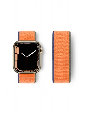 Newface Apple Watch 38mm Hasırlı Cırtcırtlı Kordon - Lacivert-Turuncu