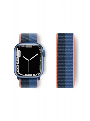 Newface Apple Watch 38mm Hasırlı Cırtcırtlı Kordon - Siyah-Mavi