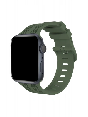 Newface Apple Watch 38mm KR408 Çizgili Silikon Kordon - Koyu Yeşil