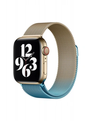 Newface Apple Watch 38mm Metal Mıknatıslı Kordon - Metalik Gold-Mavi