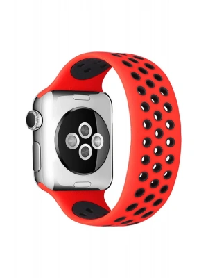 Newface Apple Watch 42mm Ayarlı Delikli Silikon Kordon - Kırmızı-Siyah