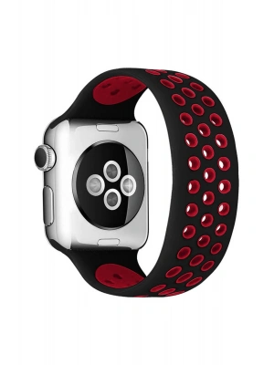 Newface Apple Watch 42mm Ayarlı Delikli Silikon Kordon - Siyah-Kırmızı