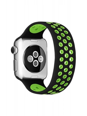 Newface Apple Watch 42mm Ayarlı Delikli Silikon Kordon - Siyah-Yeşil