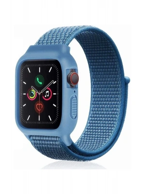 Newface Apple Watch 42mm Hasırlı Cırtcırtlı Kasalı Kordon - Mavi