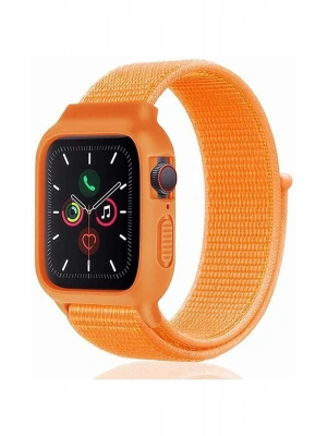 Newface Apple Watch 42mm Hasırlı Cırtcırtlı Kasalı Kordon - Turuncu