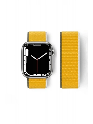 Newface Apple Watch 42mm Hasırlı Cırtcırtlı Kordon - Sarı