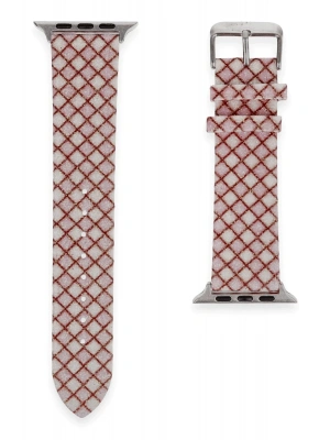 Newface Apple Watch 42mm Karo Motif Kordon - Pembe