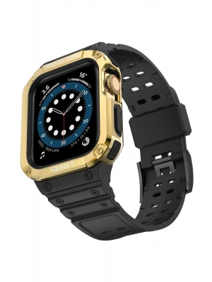 Newface Apple Watch 42mm KR401 Silikon Kordon - Siyah-Gold