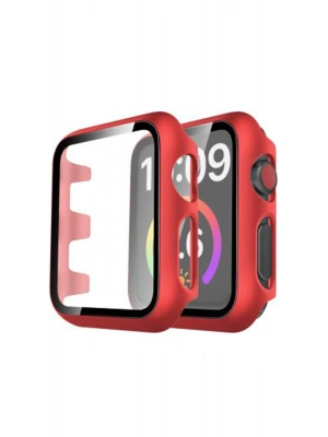 Newface Apple Watch 44mm Camlı Kasa Ekran Koruyucu - Kırmızı