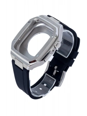 Newface Apple Watch 44mm KR402 Metal Kasa Silikon Kordon - Gümüş