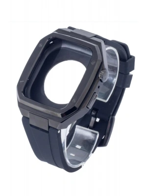 Newface Apple Watch 45mm KR402 Metal Kasa Silikon Kordon - Siyah