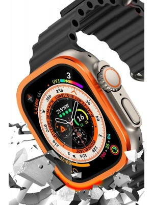 Newface Apple Watch Ultra 49mm Alüminyum Kasa Cam Ekran Koruyucu - Turuncu