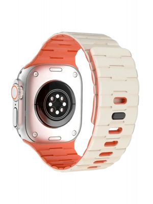 Newface Apple Watch Ultra 49mm Wowen Kordon - Beyaz-Turuncu