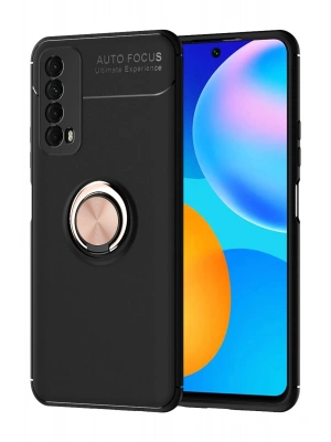 Newface Huawei P Smart 2021 Kılıf Range Yüzüklü Silikon - Siyah-Gold