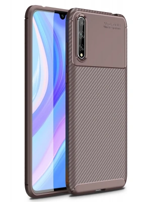 Newface Huawei P Smart S Kılıf Auto Focus Karbon Kapak - Kahverengi