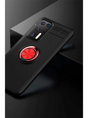 Newface Huawei P40 Kılıf Range Yüzüklü Silikon - Siyah-Kırmızı