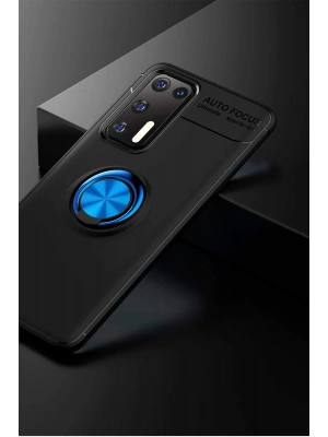 Newface Huawei P40 Kılıf Range Yüzüklü Silikon - Siyah-Mavi