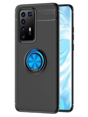 Newface Huawei P40 Pro Kılıf Range Yüzüklü Silikon - Siyah-Mavi