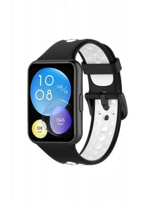 Newface Huawei Watch Fit 2 Spor Delikli Kordon - Siyah-Beyaz