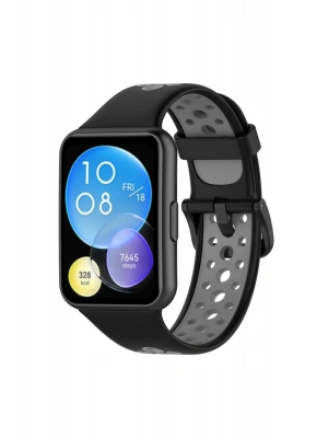 Newface Huawei Watch Fit 2 Spor Delikli Kordon - Siyah-Gri