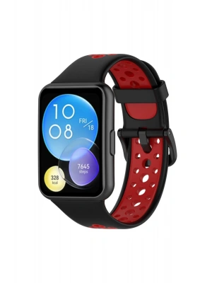 Newface Huawei Watch Fit 2 Spor Delikli Kordon - Siyah-Kırmızı