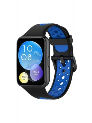 Newface Huawei Watch Fit 2 Spor Delikli Kordon - Siyah-Mavi