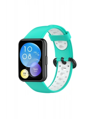 Newface Huawei Watch Fit 2 Spor Delikli Kordon - Turkuaz-Beyaz