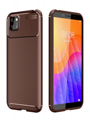 Newface Huawei Y5P Kılıf Auto Focus Karbon Kapak - Kahverengi