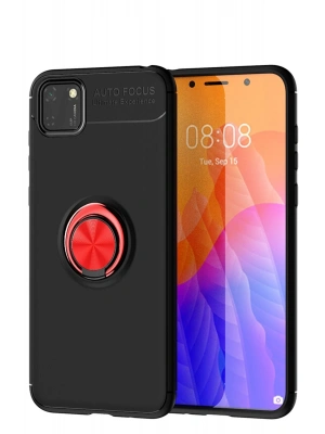 Newface Huawei Y5P Kılıf Range Yüzüklü Silikon - Siyah-Kırmızı