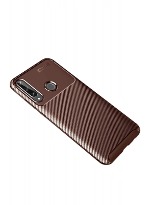 Newface Huawei Y6P Kılıf Auto Focus Karbon Kapak - Kahverengi