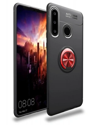 Newface Huawei Y6P Kılıf Range Yüzüklü Silikon - Siyah-Kırmızı