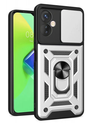 Newface İnfinix Hot 30 4G Kılıf Pars Lens Yüzüklü Silikon - Gümüş