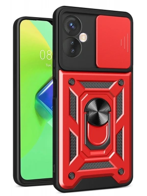 Newface İnfinix Hot 30 4G Kılıf Pars Lens Yüzüklü Silikon - Kırmızı