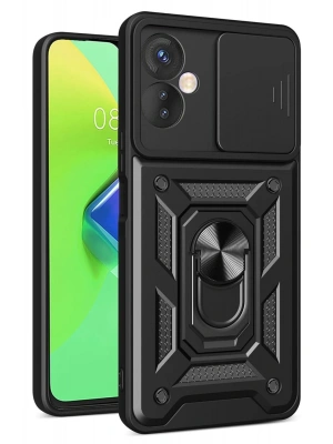 Newface İnfinix Hot 30 4G Kılıf Pars Lens Yüzüklü Silikon - Siyah