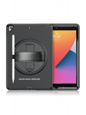 Newface iPad 10.2 (7.nesil) Kılıf Hand Strap Tablet Kılıfı - Siyah