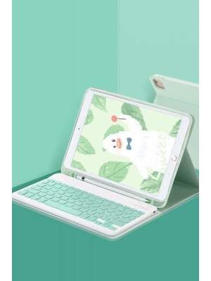 Newface iPad 10.2 (9.nesil) Kılıf KC01 Smart Klavyeli Tablet Kılıfı - Açık Yeşil