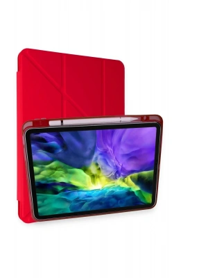 Newface iPad Pro 11 (2024) Kılıf Kalemlikli Mars Tablet Kılıfı - Kırmızı