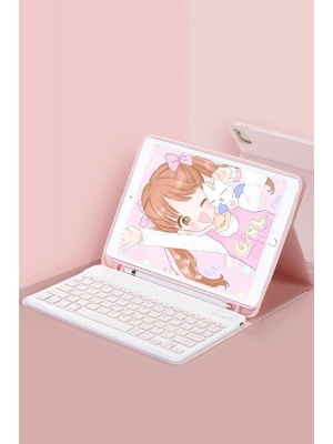 Newface iPad Pro 12.9 (2024) Kılıf KC01 Smart Klavyeli Tablet Kılıfı - Pembe