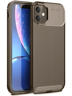 Newface iPhone 11 Kılıf Auto Focus Karbon Kapak - Kahverengi