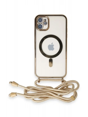 Newface iPhone 11 Kılıf Divo Lazer Askılı Magsafe Kapak - Gold