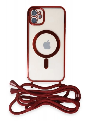 Newface iPhone 11 Kılıf Divo Lazer Askılı Magsafe Kapak - Kırmızı