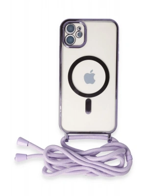 Newface iPhone 11 Kılıf Divo Lazer Askılı Magsafe Kapak - Lila