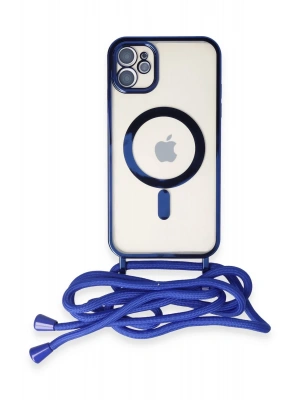 Newface iPhone 11 Kılıf Divo Lazer Askılı Magsafe Kapak - Mavi