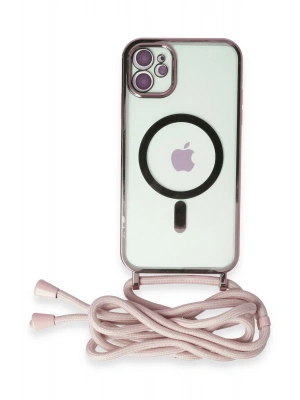 Newface iPhone 11 Kılıf Divo Lazer Askılı Magsafe Kapak - Pembe