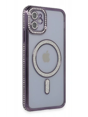 Newface iPhone 11 Kılıf Joke Simli Magneticsafe Kılıf - Derin Mor