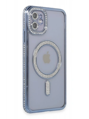 Newface iPhone 11 Kılıf Joke Simli Magneticsafe Kılıf - Mavi